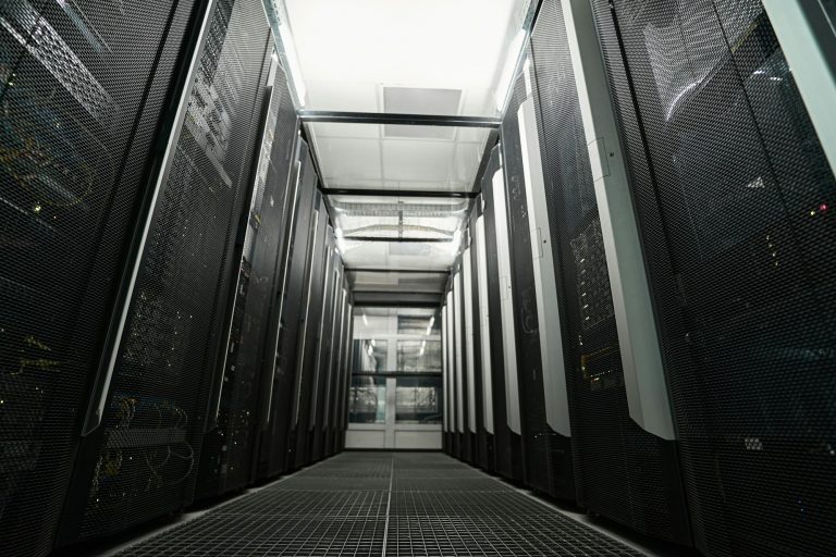 Aisle of server room in data center